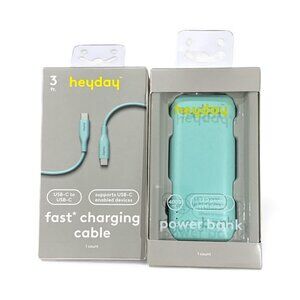 HEYDAY Green 4000mAh Power Bank & 3' USB-C to USB-C Cable
